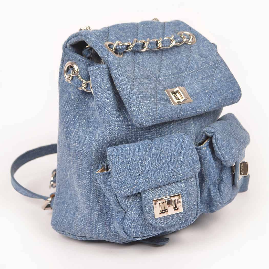 Quilted Denim Double Pocket Mini Backpack