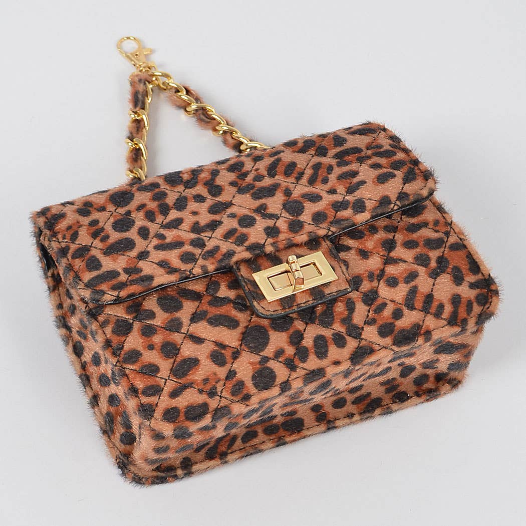 Faux Leopard Skin Bag With Chain Belt