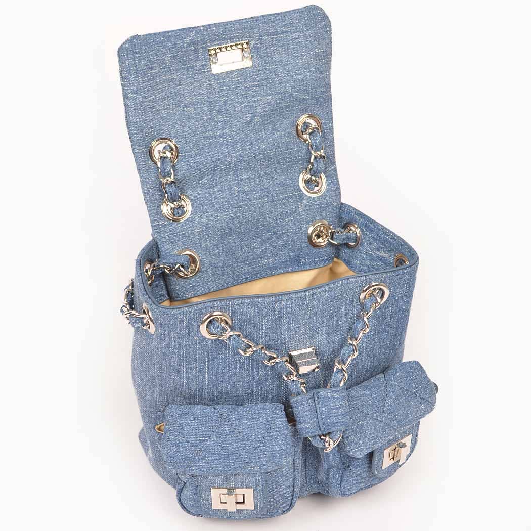 Quilted Denim Double Pocket Mini Backpack