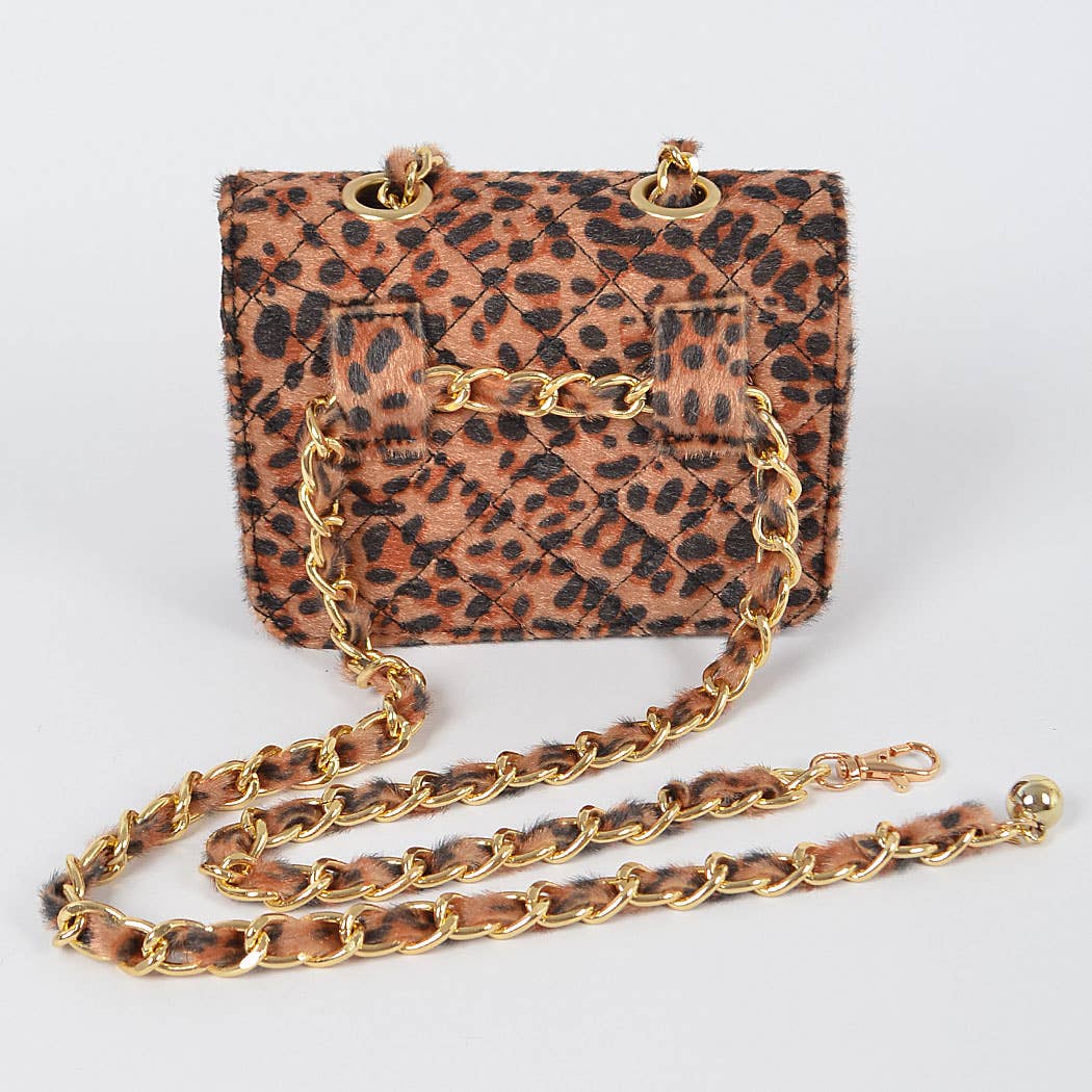 Faux Leopard Skin Bag With Chain Belt