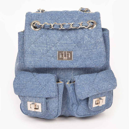 Quilted Denim Double Pocket Mini Backpack