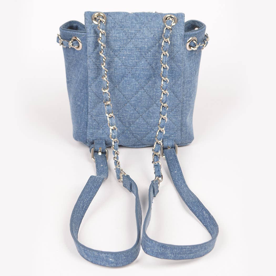 Quilted Denim Double Pocket Mini Backpack