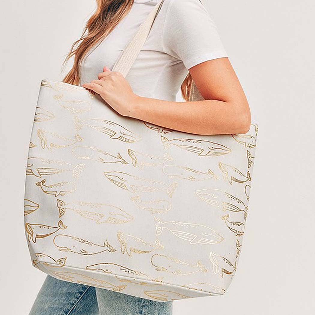 Gold Foil Whale Tote Bag