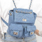 Quilted Denim Double Pocket Mini Backpack