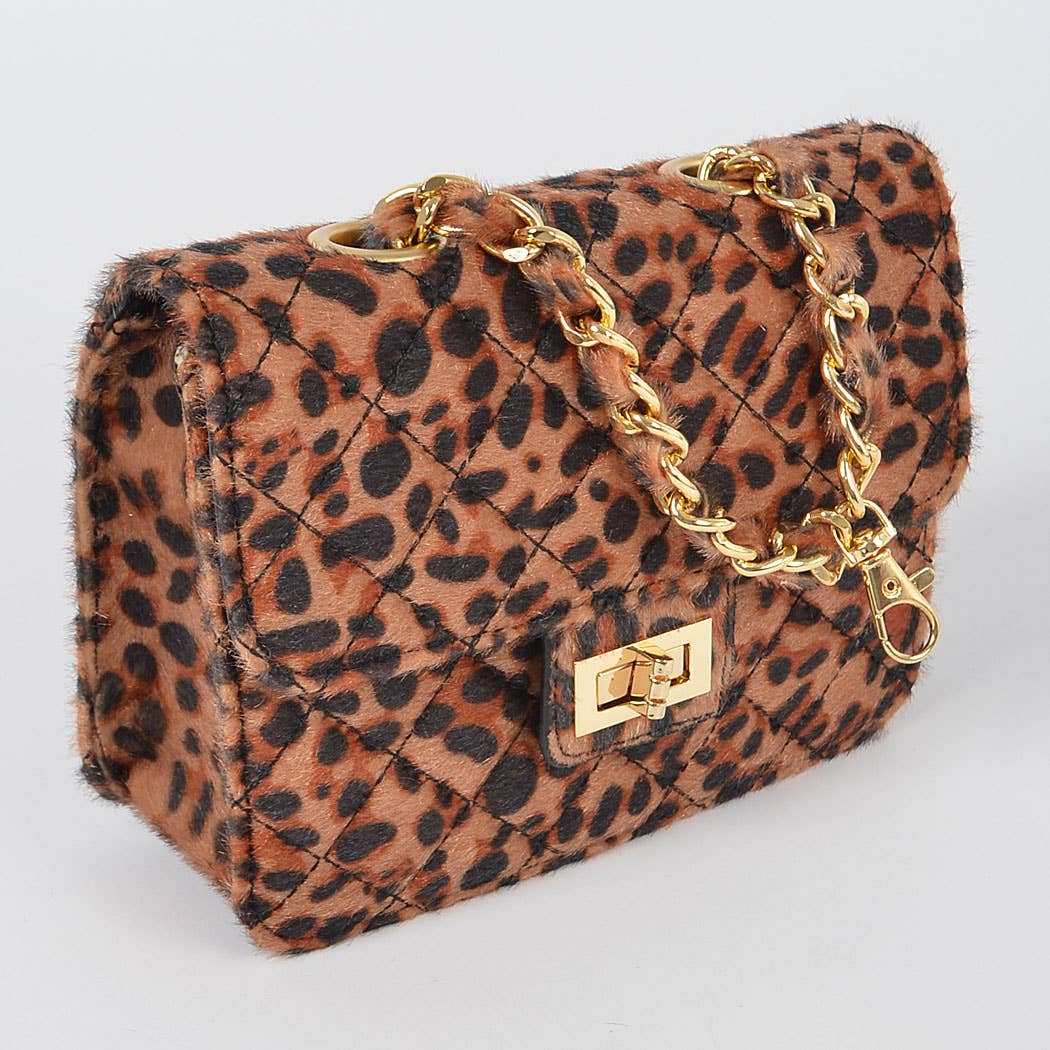 Faux Leopard Skin Bag With Chain Belt